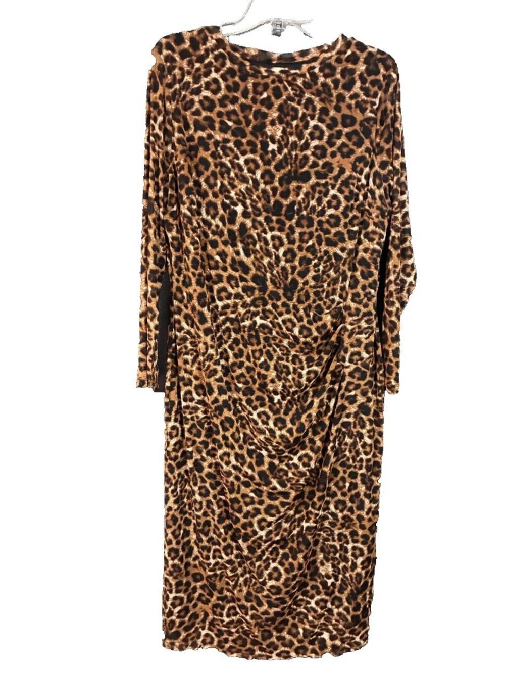 Nine West NWT Long Sleeve Dress Size 2X Cheetah Animal Print Cinched Slinky